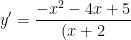 y'=\frac{-x^2-4x+5}{(x+2)^2}=0\Leftrightarrow \left \[\begin{matrix} x=-5\\ x=1 \end{matrix} \right.
